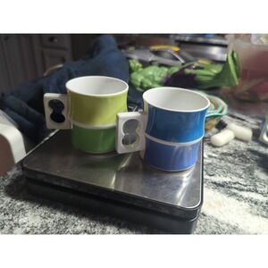 2 Vintage Block Chromatics Green Blue Geometric Modernist Coffee Cups Germany